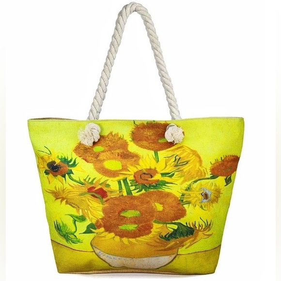 Van Gogh Bright Yellow & Orange Sunflower Flower Floral Beach 20" x 14" Tote Bag - Picture 1 of 8